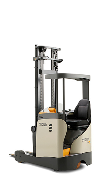 Crown ESR series reach truck operating in a cold storage aisle